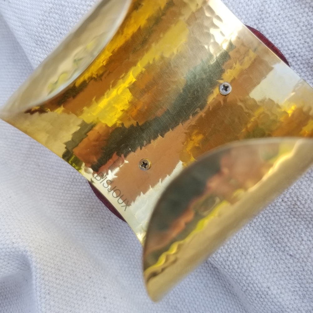Wood jewelry Modern  cuff bracelet solid brass - Picture 3 of 4